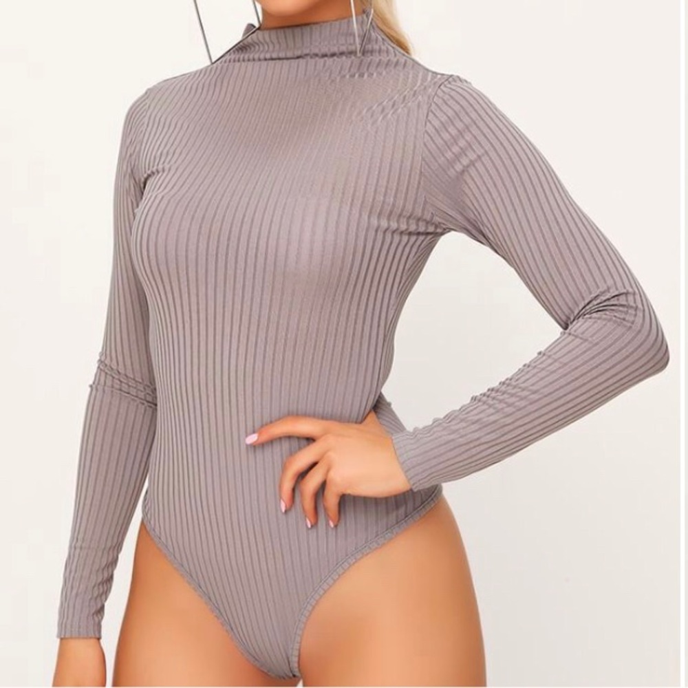 Black Ribbed Funnelneck Bodysuit